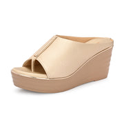 Women Metallic Wedge Slide Sandals (W-MT-70-LIGHTGOLD)