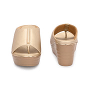 Women Metallic Wedge Slide Sandals (W-MT-70-LIGHTGOLD)