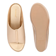 Women Metallic Wedge Slide Sandals (W-MT-70-LIGHTGOLD)