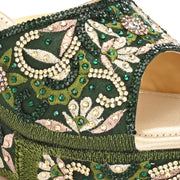 Women Embellished Platform Wedge Slides (W-MT-71-BOTTLEGREEN)