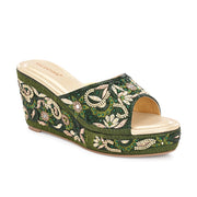 Women Embellished Platform Wedge Slides (W-MT-71-BOTTLEGREEN)