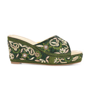 Women Embellished Platform Wedge Slides (W-MT-71-BOTTLEGREEN)