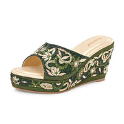 Women Embellished Platform Wedge Slides (W-MT-71-BOTTLEGREEN)