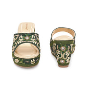 Women Embellished Platform Wedge Slides (W-MT-71-BOTTLEGREEN)