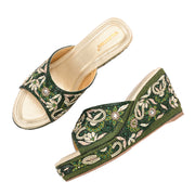 Women Embellished Platform Wedge Slides (W-MT-71-BOTTLEGREEN)