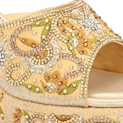 Women Embellished Platform Wedge Slides (W-MT-71-LIGHTGOLD-MULTI)