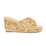 Women Embellished Platform Wedge Slides (W-MT-71-LIGHTGOLD-MULTI)