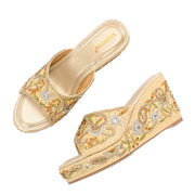 Women Embellished Platform Wedge Slides (W-MT-71-LIGHTGOLD-MULTI)
