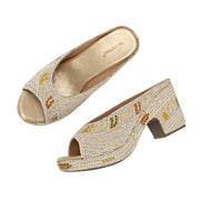 Women Embroidered Light Gold Wedge Sandals (W-MT-72-LIGHTGOLD)