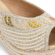 Women Embroidered Light Gold Wedge Sandals (W-MT-72-LIGHTGOLD)