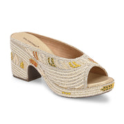 Women Embroidered Light Gold Wedge Sandals (W-MT-72-LIGHTGOLD)