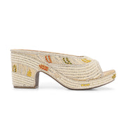 Women Embroidered Light Gold Wedge Sandals (W-MT-72-LIGHTGOLD)