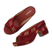 Women Embroidered Maroon Wedge Sandals (W-MT-72-MAROON)