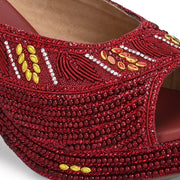 Women Embroidered Maroon Wedge Sandals (W-MT-72-MAROON)