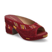 Women Embroidered Maroon Wedge Sandals (W-MT-72-MAROON)