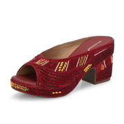 Women Embroidered Maroon Wedge Sandals (W-MT-72-MAROON)