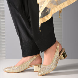 Women Embellished Slingback Block Heels (W-MT-73-LIGHTGOLD)