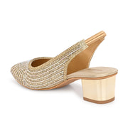 Women Embellished Slingback Block Heels (W-MT-73-LIGHTGOLD)