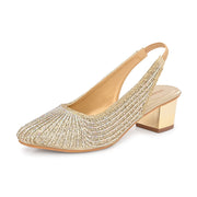 Women Embellished Slingback Block Heels (W-MT-73-LIGHTGOLD)