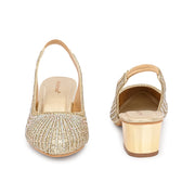 Women Embellished Slingback Block Heels (W-MT-73-LIGHTGOLD)