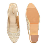 Women Embellished Slingback Block Heels (W-MT-73-LIGHTGOLD)