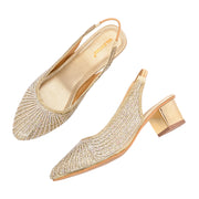 Women Embellished Slingback Block Heels (W-MT-73-LIGHTGOLD)