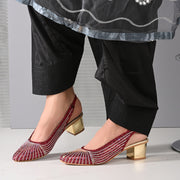 Women Embellished Slingback Block Heels (W-MT-73-MAROON)