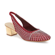 Women Embellished Slingback Block Heels (W-MT-73-MAROON)