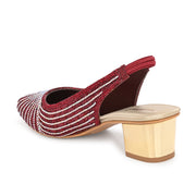 Women Embellished Slingback Block Heels (W-MT-73-MAROON)