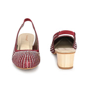 Women Embellished Slingback Block Heels (W-MT-73-MAROON)