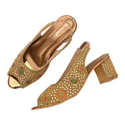 Women Open-Toe Embellished Slingback Heels (W-MT-74-ANTIQUE)