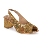 Women Open-Toe Embellished Slingback Heels (W-MT-74-ANTIQUE)