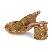 Women Open-Toe Embellished Slingback Heels (W-MT-74-ANTIQUE)