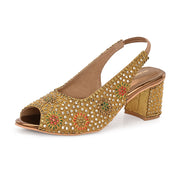 Women Open-Toe Embellished Slingback Heels (W-MT-74-ANTIQUE)