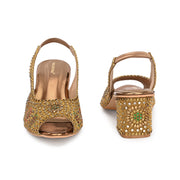 Women Open-Toe Embellished Slingback Heels (W-MT-74-ANTIQUE)