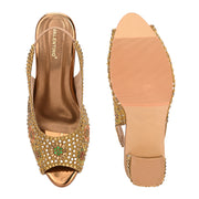 Women Open-Toe Embellished Slingback Heels (W-MT-74-ANTIQUE)