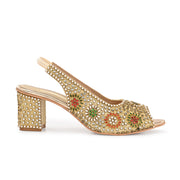 Women Open-Toe Embellished Slingback Heels (W-MT-74-GOLD-MULTI)