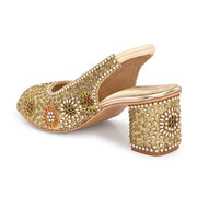 Women Open-Toe Embellished Slingback Heels (W-MT-74-GOLD-MULTI)