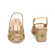 Women Open-Toe Embellished Slingback Heels (W-MT-74-GOLD-MULTI)