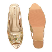 Women Open-Toe Embellished Slingback Heels (W-MT-74-GOLD-MULTI)