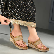 Women Embroidered Toe Ring Wedge Sandals (W-MT-75-ANTIQUE)