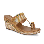 Women Embroidered Toe Ring Wedge Sandals (W-MT-75-ANTIQUE)