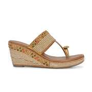 Women Embroidered Toe Ring Wedge Sandals (W-MT-75-ANTIQUE)