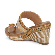 Women Embroidered Toe Ring Wedge Sandals (W-MT-75-ANTIQUE)