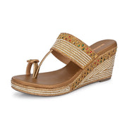 Women Embroidered Toe Ring Wedge Sandals (W-MT-75-ANTIQUE)