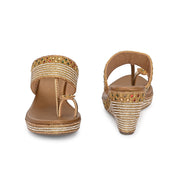 Women Embroidered Toe Ring Wedge Sandals (W-MT-75-ANTIQUE)
