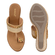 Women Embroidered Toe Ring Wedge Sandals (W-MT-75-ANTIQUE)