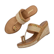 Women Embroidered Toe Ring Wedge Sandals (W-MT-75-ANTIQUE)