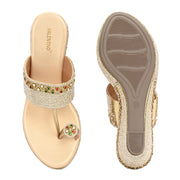 Women Embroidered Toe Ring Wedge Sandals (W-MT-75-LIGHTGOLD)