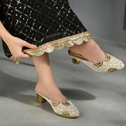Women Embellished Slip-On Mules (W-MT-76-GOLDMULTI)
